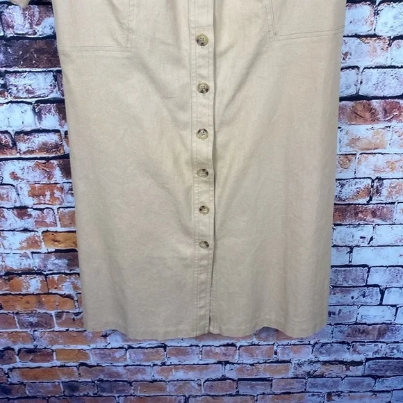 MSK Tan Button-Up Short Sleeve Shirt Cotton Dress Sz M - Picture 6 of 13